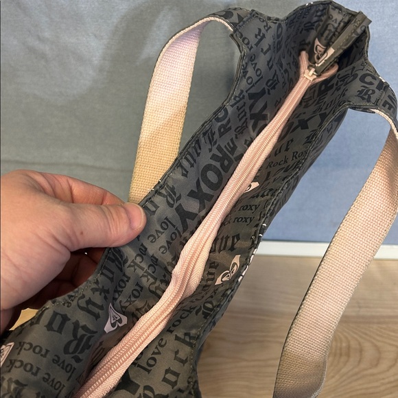 Roxy Black Logo Print Tote bag with Pink Trim and Button - Picture 4 of 7